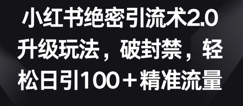 小红书绝密引流术2.0升级玩法,破封禁,轻松日引100+精准流量【揭秘】-腾哥精选