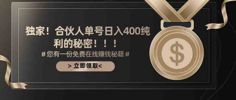 (10028期)合伙人广告撸金最新玩法,每天单号400纯利-腾哥精选