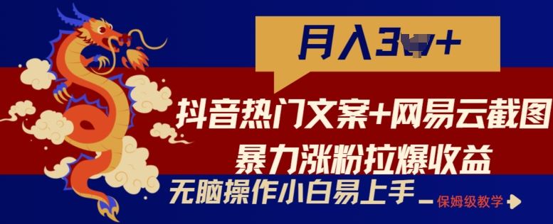抖音热门文案+网易云截图暴力涨粉拉爆收益玩法，小白无脑操作，简单易上手【揭秘】-腾哥精选