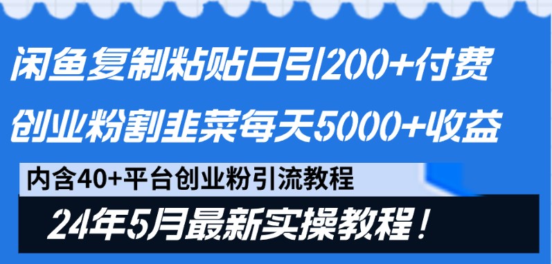 闲鱼复制粘贴日引200+付费创业粉,24年5月最新方法!割韭菜日稳定5000+收益-腾哥精选