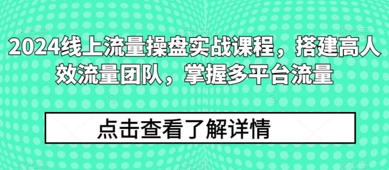 2024线上流量操盘实战课程，搭建高人效流量团队，掌握多平台流量-腾哥精选