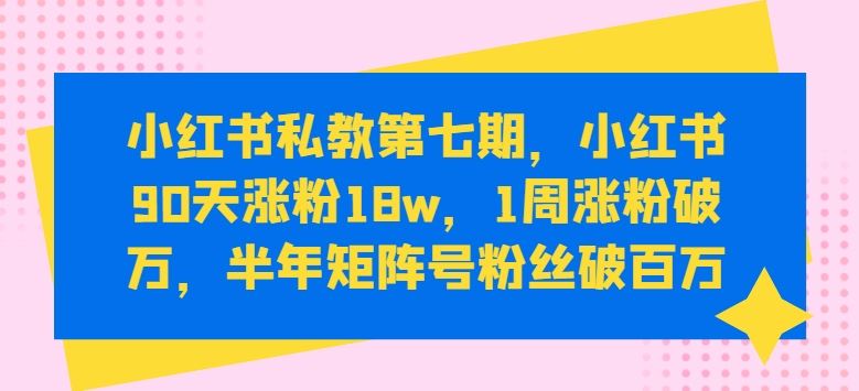 小红书私教第七期，小红书90天涨粉18w，1周涨粉破万，半年矩阵号粉丝破百万-腾哥精选