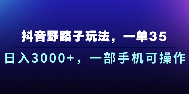 （10909期）抖音野路子玩法，一单35.日入3000+，一部手机可操作-腾哥精选