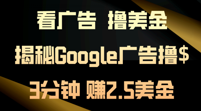 （10912期）看广告，撸美金！3分钟赚2.5美金！日入200美金不是梦！揭秘Google广告…-腾哥精选