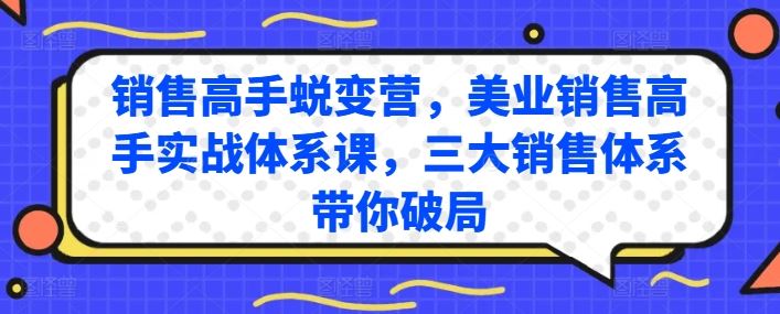 销售高手蜕变营，美业销售高手实战体系课，三大销售体系带你破局-腾哥精选