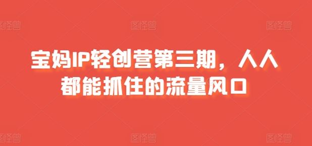 宝妈IP轻创营第三期,人人都能抓住的流量风口-腾哥精选