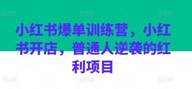 小红书爆单训练营，小红书开店，普通人逆袭的红利项目-腾哥精选