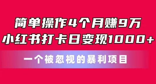 简单操作4个月赚9w，小红书打卡日变现1k，一个被忽视的暴力项目【揭秘】-腾哥精选