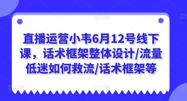 直播运营小韦6月12号线下课,话术框架整体设计/流量低迷如何救流/话术框架等-腾哥精选