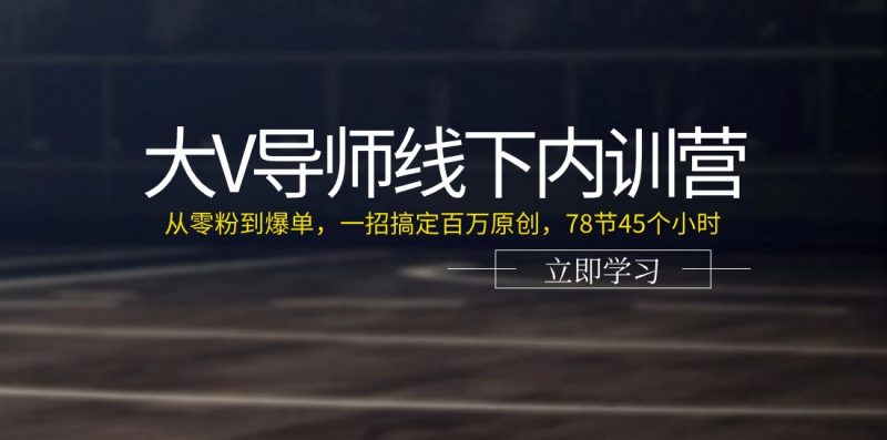 大V导师线下内训营:从零粉到爆单,一招搞定百万原创(78节45个小时)-腾哥精选