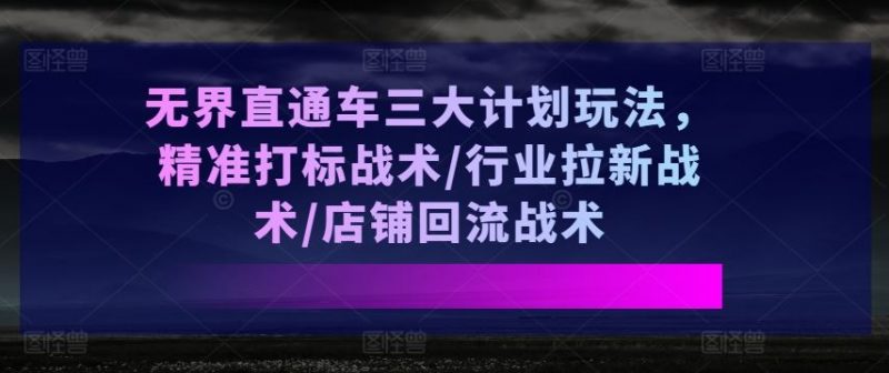 无界直通车三大计划玩法,精准打标战术/行业拉新战术/店铺回流战术-腾哥精选