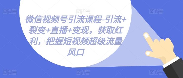微信视频号引流课程-引流+裂变+直播+变现，获取红利，把握短视频超级流量风口-腾哥精选