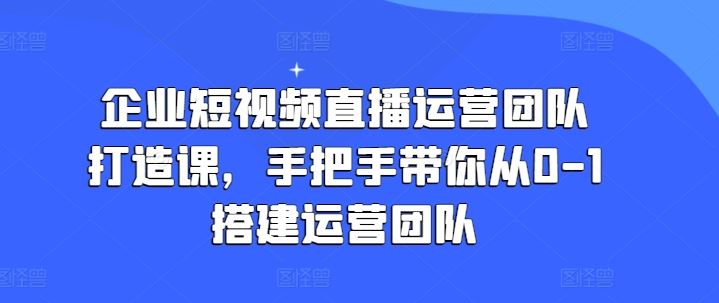企业短视频直播运营团队打造课,手把手带你从0-1搭建运营团队-腾哥精选