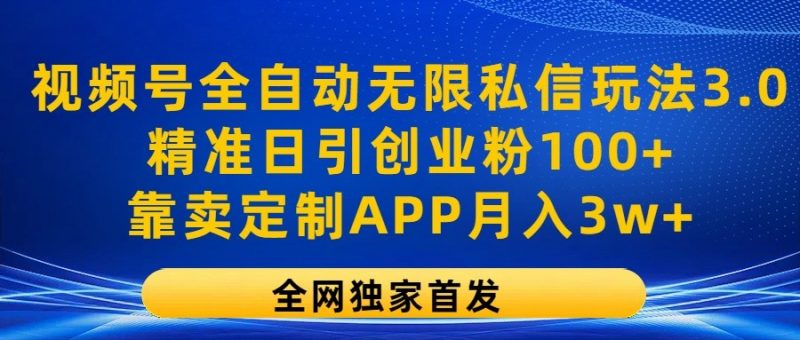 视频号全自动无限私信玩法3.0，精准日引创业粉100+，靠卖定制APP月入3w+-腾哥精选