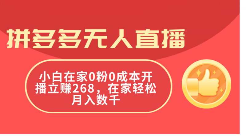 （11521期）拼多多无人直播，小白在家0粉0成本开播立赚268，在家轻松月入数千-腾哥精选