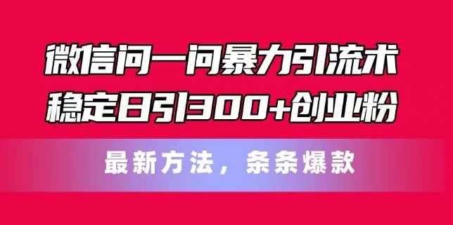 微信问一问暴力引流术,稳定日引300+创业粉,最新方法,条条爆款【揭秘】-腾哥精选