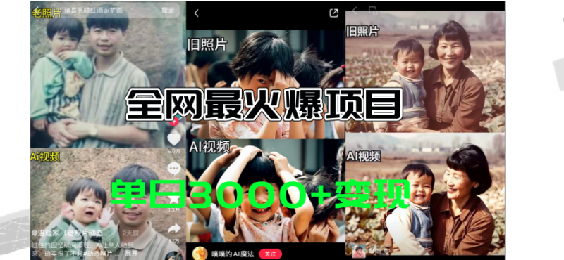 （11546期）全网爆火的AI让老照片动起来教程，蹭热点日赚3000+，内含免费工具一键…-腾哥精选
