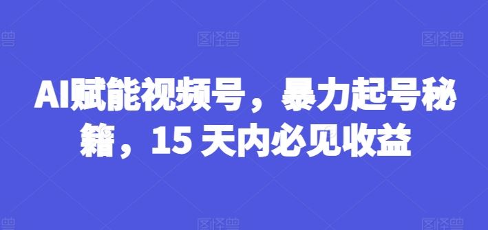 AI赋能视频号，暴力起号秘籍，15 天内必见收益【揭秘】-腾哥精选