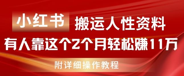小红书搬运人性资料,有人靠这个2个月轻松赚11w,附教程【揭秘】-腾哥精选
