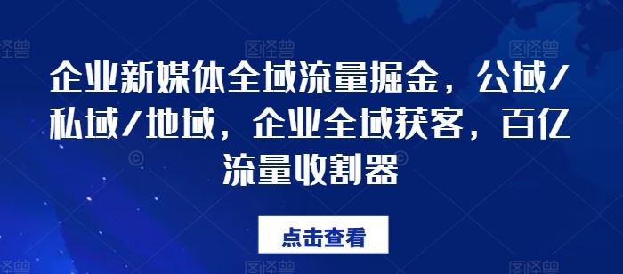 企业新媒体全域流量掘金，公域/私域/地域，企业全域获客，百亿流量收割器-腾哥精选