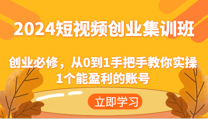 2024短视频创业集训班：创业必修，从0到1手把手教你实操1个能盈利的账号-腾哥精选