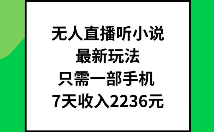 无人直播听小说最新玩法,只需一部手机,7天收入2236元【揭秘】-腾哥精选