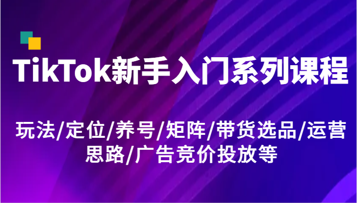 TikTok新手入门系列课程,玩法/定位/养号/矩阵/带货选品/运营思路/广告竞价投放等-腾哥精选