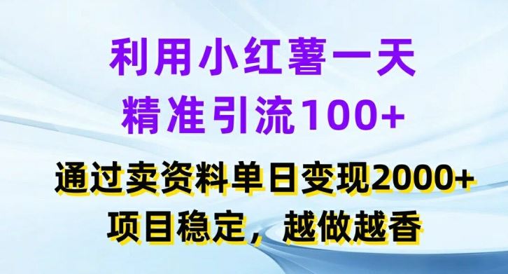 利用小红书一天精准引流100+，通过卖项目单日变现2k+，项目稳定，越做越香【揭秘】-腾哥精选