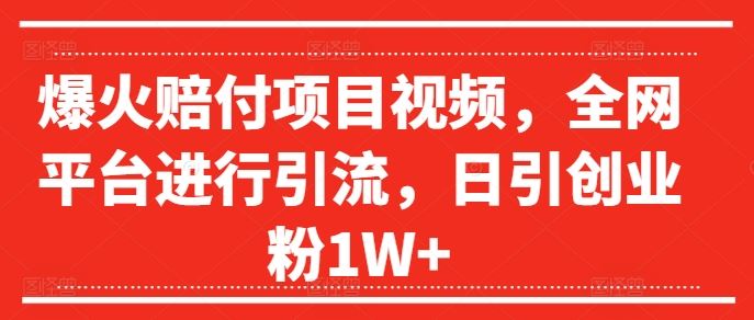 爆火赔付项目视频,全网平台进行引流,日引创业粉1W+【揭秘】-腾哥精选