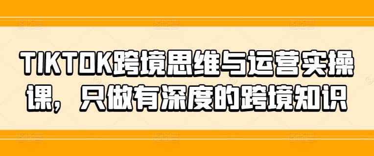 TIKTOK跨境思维与运营实操课,只做有深度的跨境知识-腾哥精选