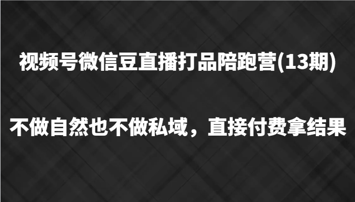 视频号微信豆直播打品陪跑(13期)，不做不自然流不做私域，直接付费拿结果-腾哥精选