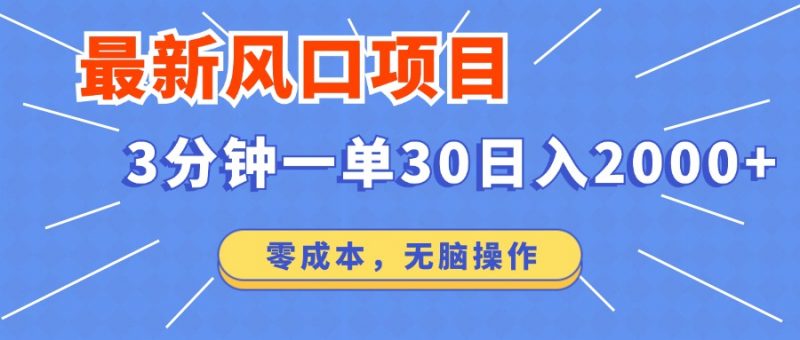 （12272期）最新风口项目操作，3分钟一单30。日入2000左右，零成本，无脑操作。-腾哥精选