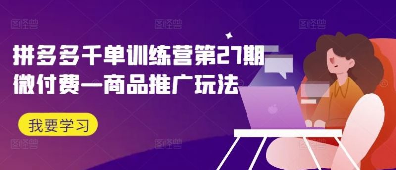 拼多多千单训练营第27期微付费—商品推广玩法-腾哥精选