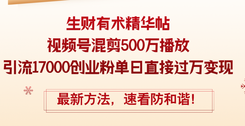 (12391期)精华帖视频号混剪500万播放引流17000创业粉,单日直接过万变现,最新方…-腾哥精选