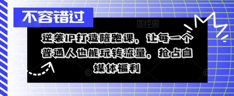 逆袭IP打造陪跑课,让每一个普通人也能玩转流量,抢占自媒体福利-腾哥精选