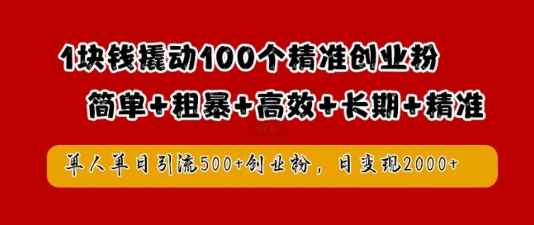 1块钱撬动100个精准创业粉，简单粗暴高效长期精准，单人单日引流500+创业粉，日变现2k【揭秘】-腾哥精选