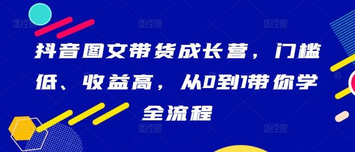 抖音图文带货成长营,门槛低、收益高,从0到1带你学全流程-腾哥精选