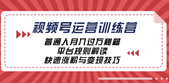 视频号运营训练营：普通人月入过万秘籍，平台规则解读，快速涨粉与变现-腾哥精选