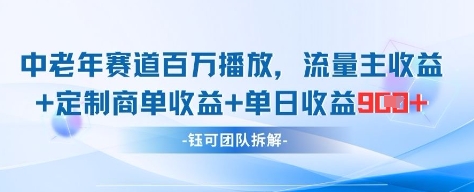 中老年赛道百万播放+流量主收益+定制收益,单日收益9张-腾哥精选