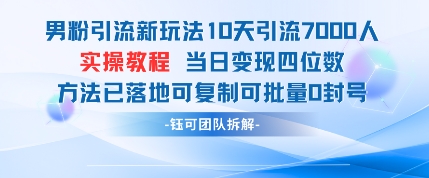 男粉引流新玩法10天引流7000人当日变现四位数可复制可批量0封号-腾哥精选