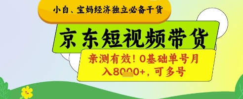 小白宝妈经济独立必备干货,京东短视频带货,亲测有效!0基础单号月入8k+,可多号【揭秘】-腾哥精选
