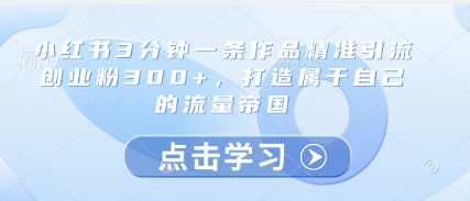 小红书3分钟一条作品精准引流创业粉300+,打造属于自己的流量帝国-腾哥精选