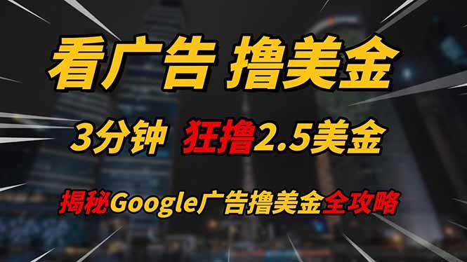 （14701期）看广告，撸美金！！3分钟赚2.5美金！！日入200美金不是梦！揭秘Google…-腾哥精选